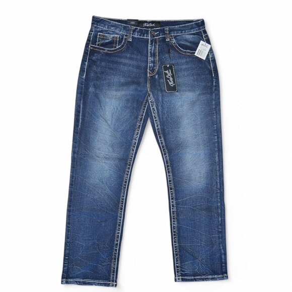 True Luck Straight Leg Jeans Dark Wash Denim Men's Size 34x30 Thick Stitch BKE - Picture 2 of 8